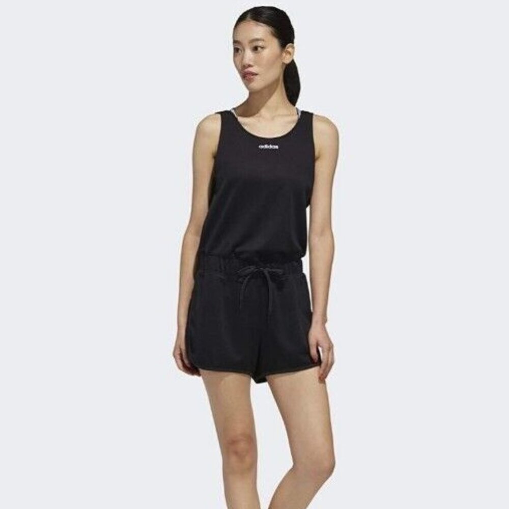 Adidas Women’s Sleeveless Relaxed Training Black Shorts Romper Jumpsuit Size XL - Picture 2 of 10